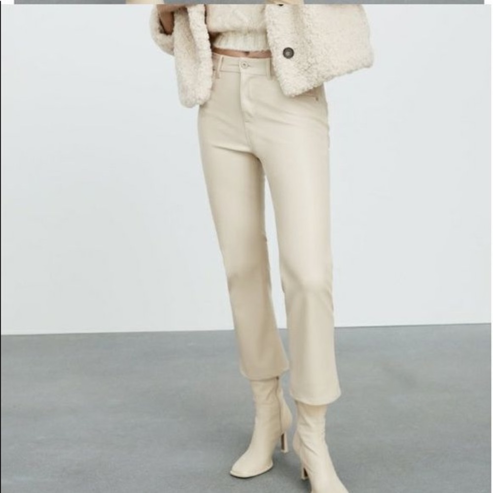 new without tags zara beige cream faux leather mini flare pants